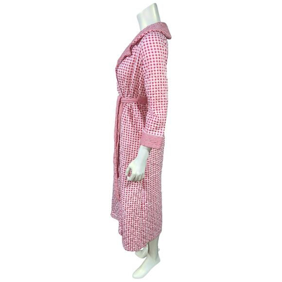 Vintage 70s Montgomery Ward Red Gingham Check Quilted Robe Cottagecore - Picture 2 of 12